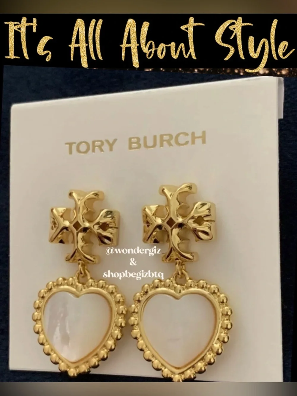 🆕 Tory Burch Authentic Heart Roxanne Mother Of Pearl Earrings